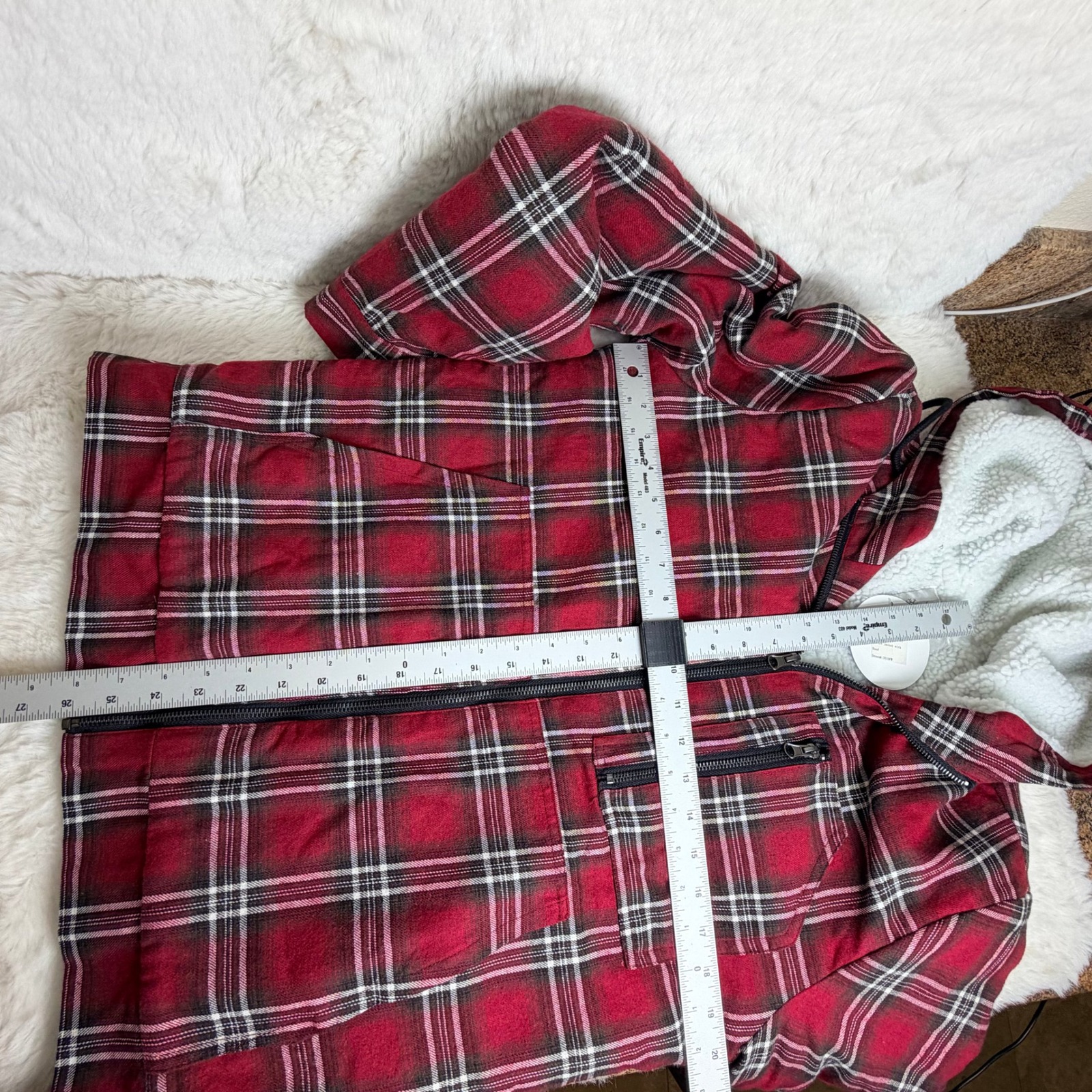 Cold Culture Red Plaid Flannel Sherpa Lined Hooded Jacket Ccjkt027h Medium Nwt — image 4 of 7